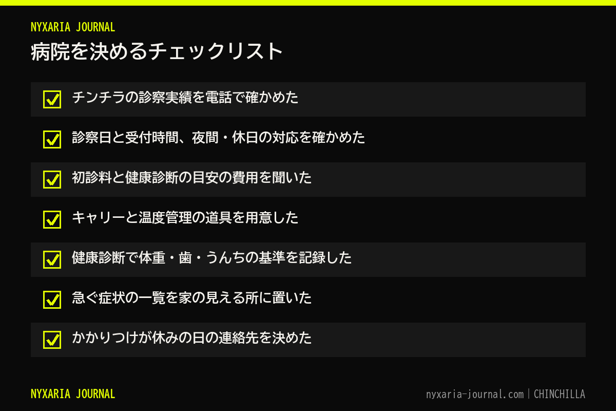 チンチラの病院を決めるチェックリスト